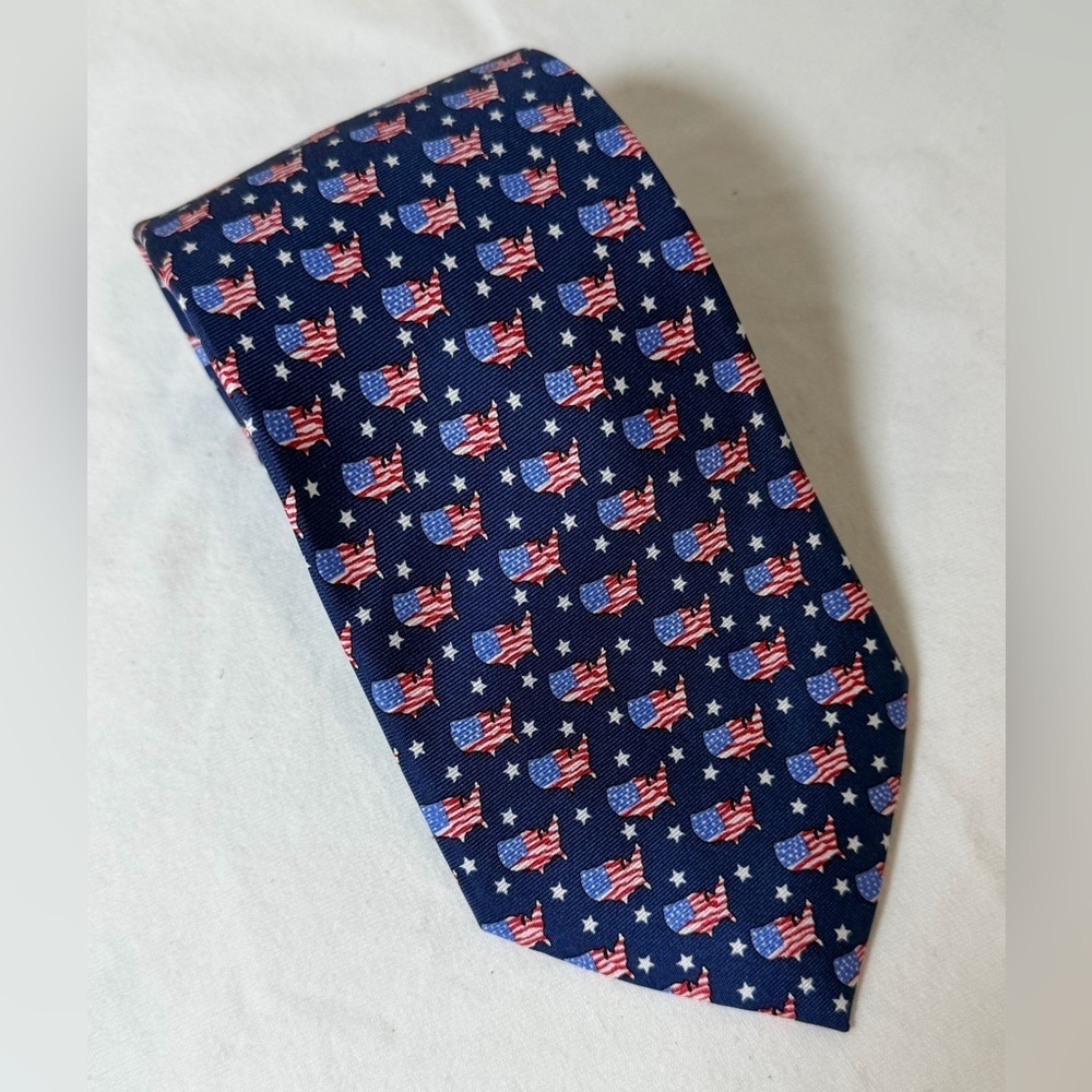 Alynn 100% Silk Navy America USA Flag Pattern All Over Print Tie